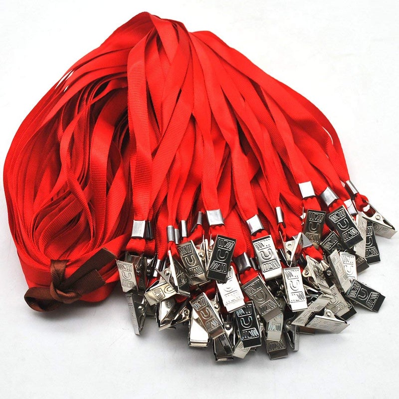 Bird Fiy Red Lanyards 100 Pack 34" Premium Lanyard Bulldog Clips Bulk Nylon Flat Lanyard with Badge Clip (Red, 100 Pack) - Image 4